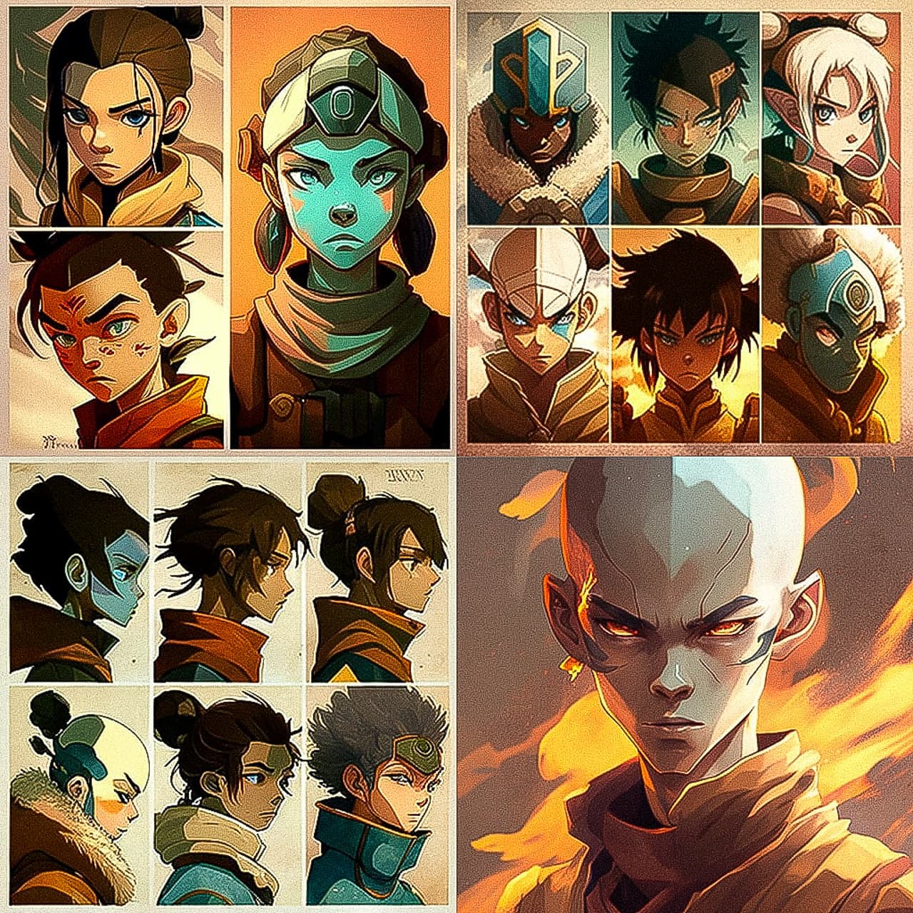 Midjourney prompt for Avatar the Last Airbender anime characters, showcasing diverse styles and expressions, version 4.