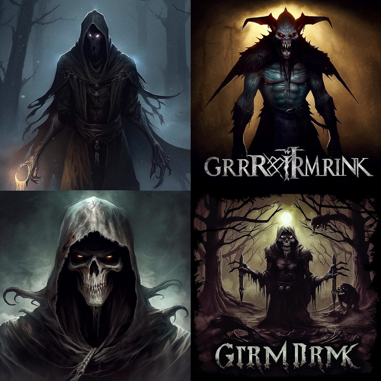 Grimdark art styles showcasing eerie characters, Midjourney prompt techniques, V5 capabilities, and artistic interpretations.