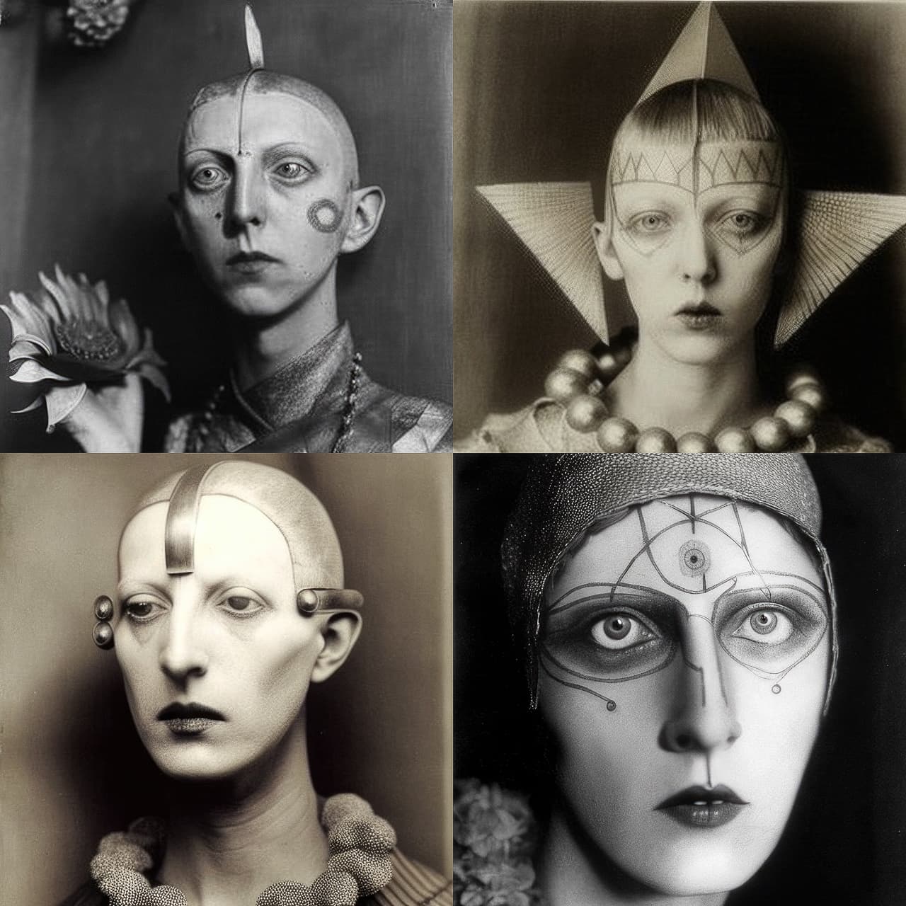 Midjourney prompt for artistic portraits inspired by Claude Cahun, featuring surreal styles and intricate facial designs.