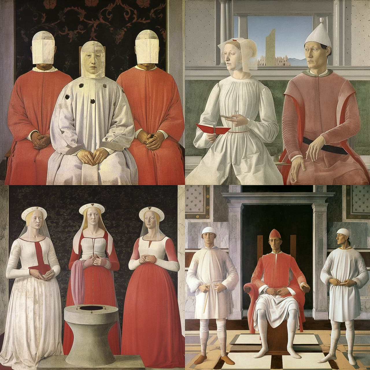 Midjourney prompt for generating artworks inspired by Pierro della Francesca's style, focusing on photorealism and detail accuracy.