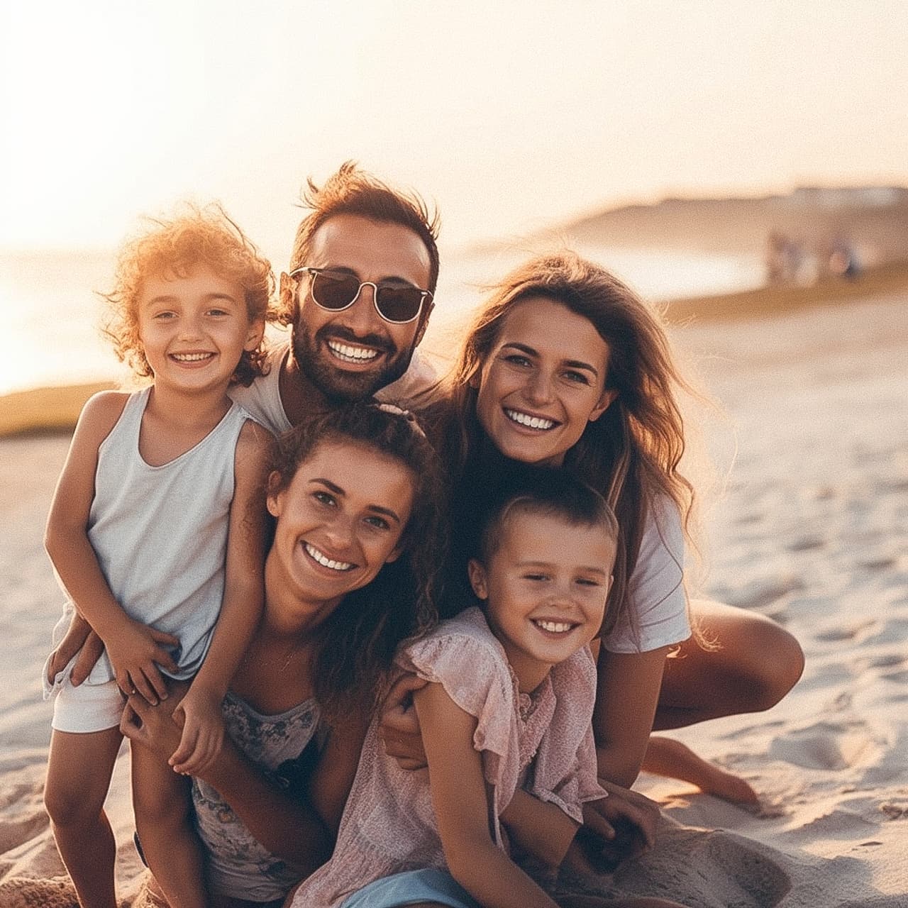 happy family beach portrait Midjourney prompt engineering --v 5