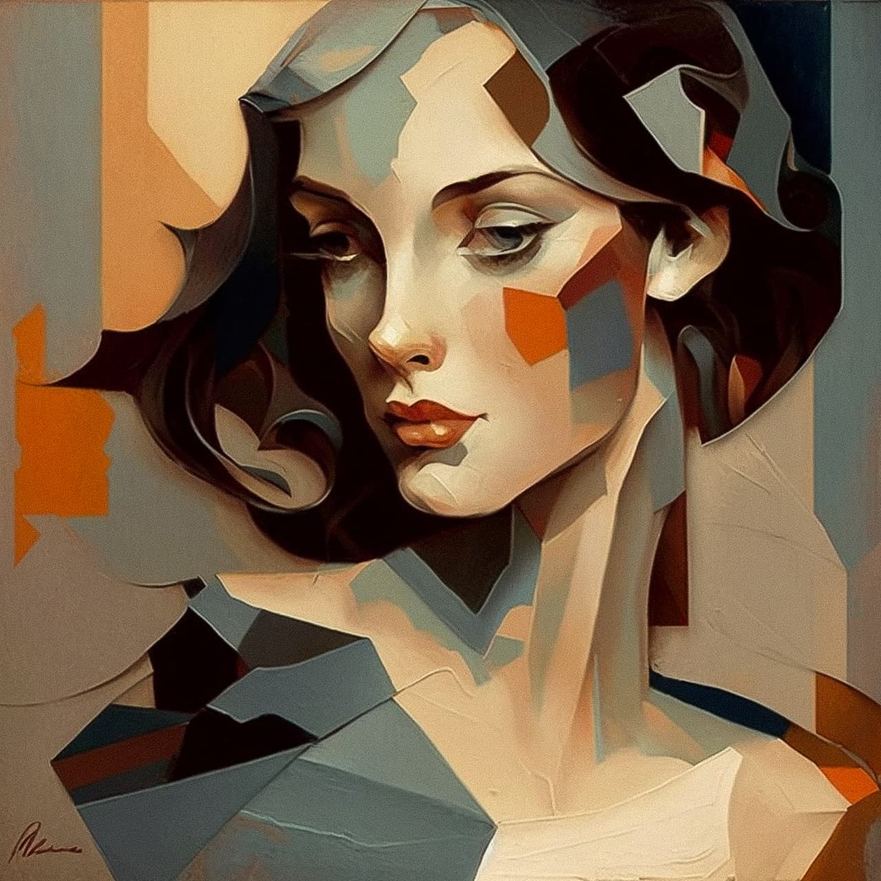 Midjourney prompt engineering for artistic styles, featuring character by Alice Bailly --v 4, showcasing abstract portrait techniques.