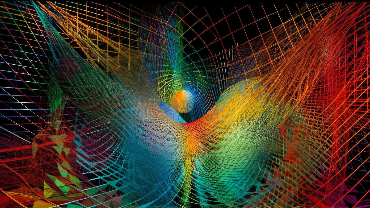 Midjourney prompt showcasing vibrant abstract design with intricate lines and colors, visual breakthrough by Larry Carlson and Gabriel Dawe --v 5.