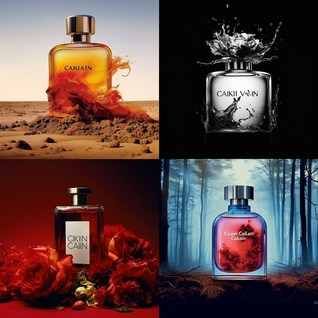 Midjourney prompt showcasing perfume bottles with artistic styles, photorealism, and enhanced details in V5.1.