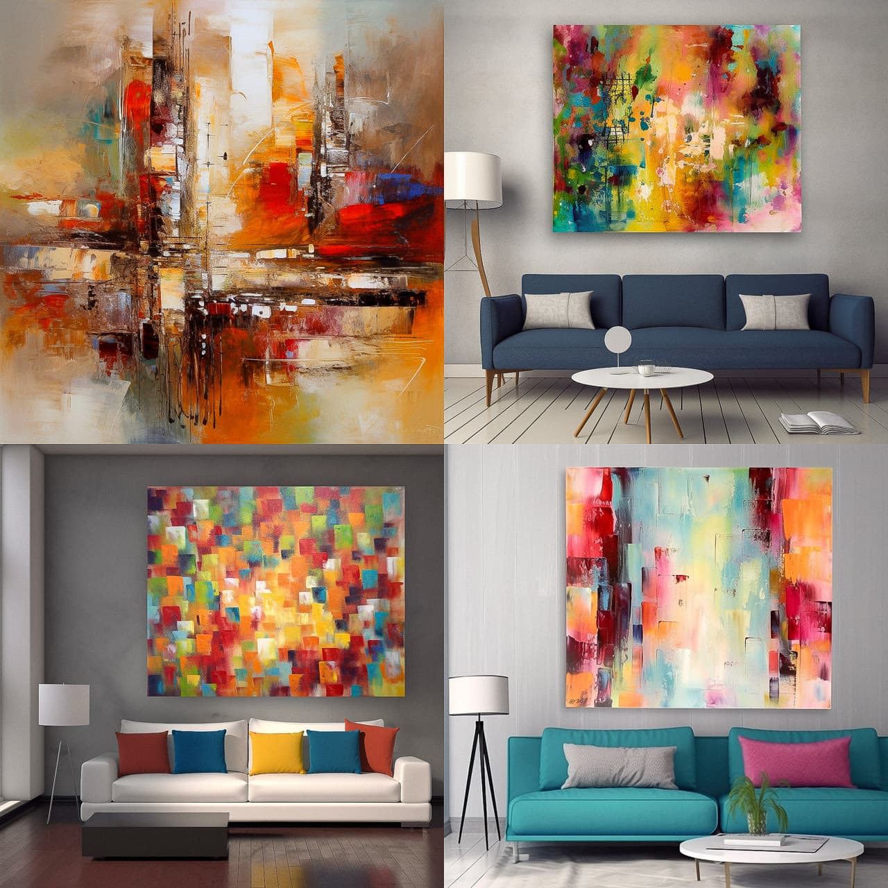 Abstract art showcasing various styles and colors, highlighting Midjourney prompt capabilities for artistic image generation.