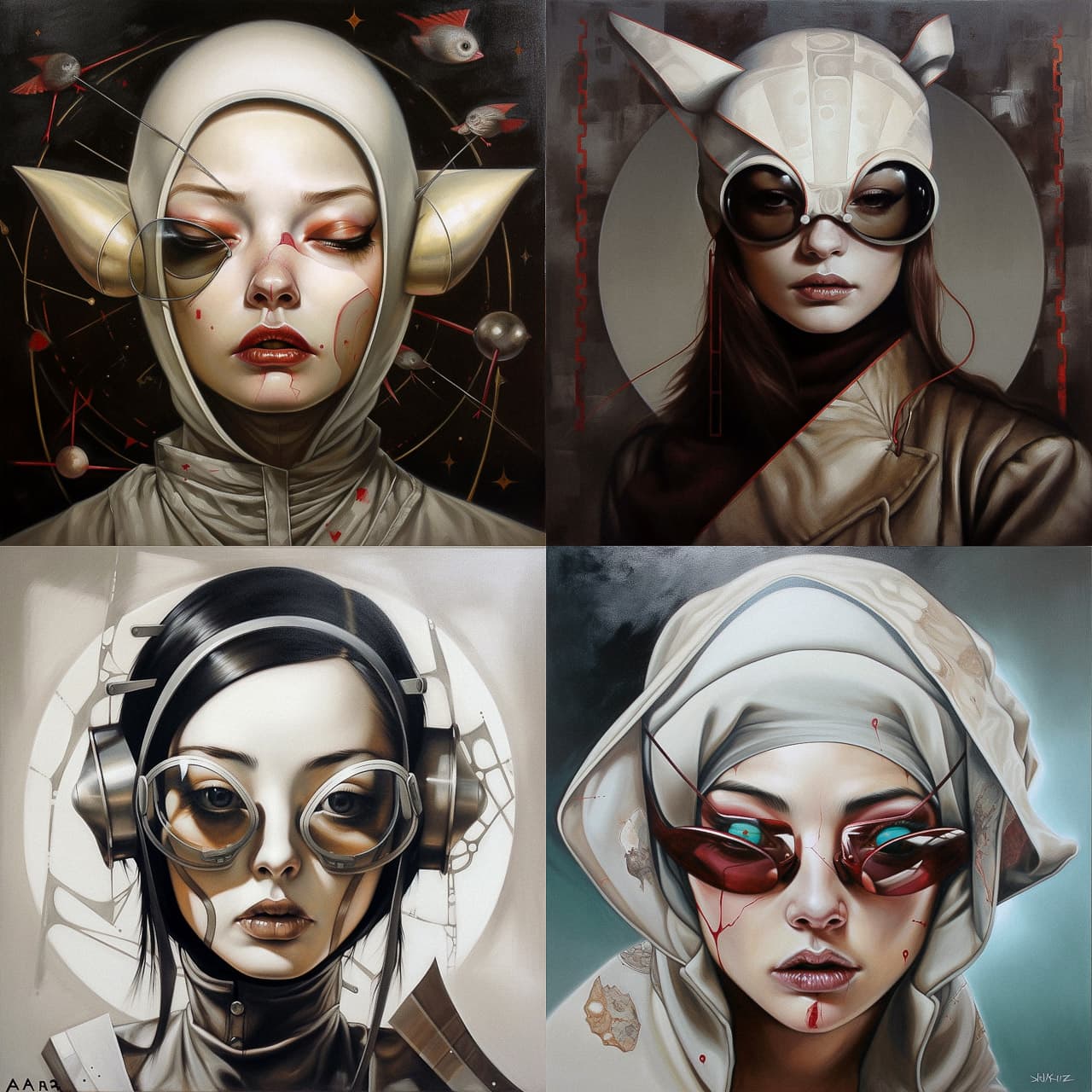 Midjourney prompt showcasing four distinct artistic styles with enhanced photorealism and coherence in character design, by Afarin Sajedi --v 5.