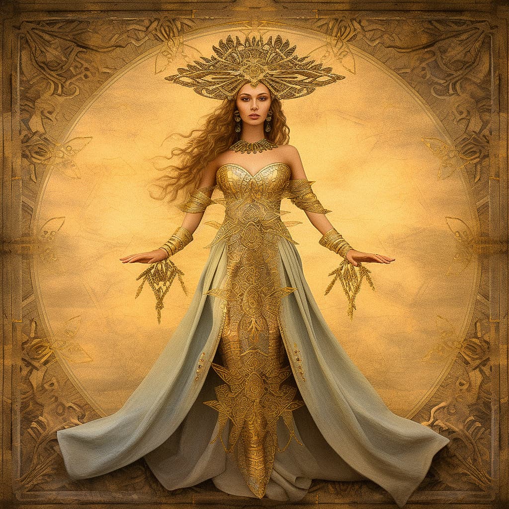 Goddess illustration Midjourney prompt --v 5.1 --style raw, showcasing photorealism and artistic styles in image generation.