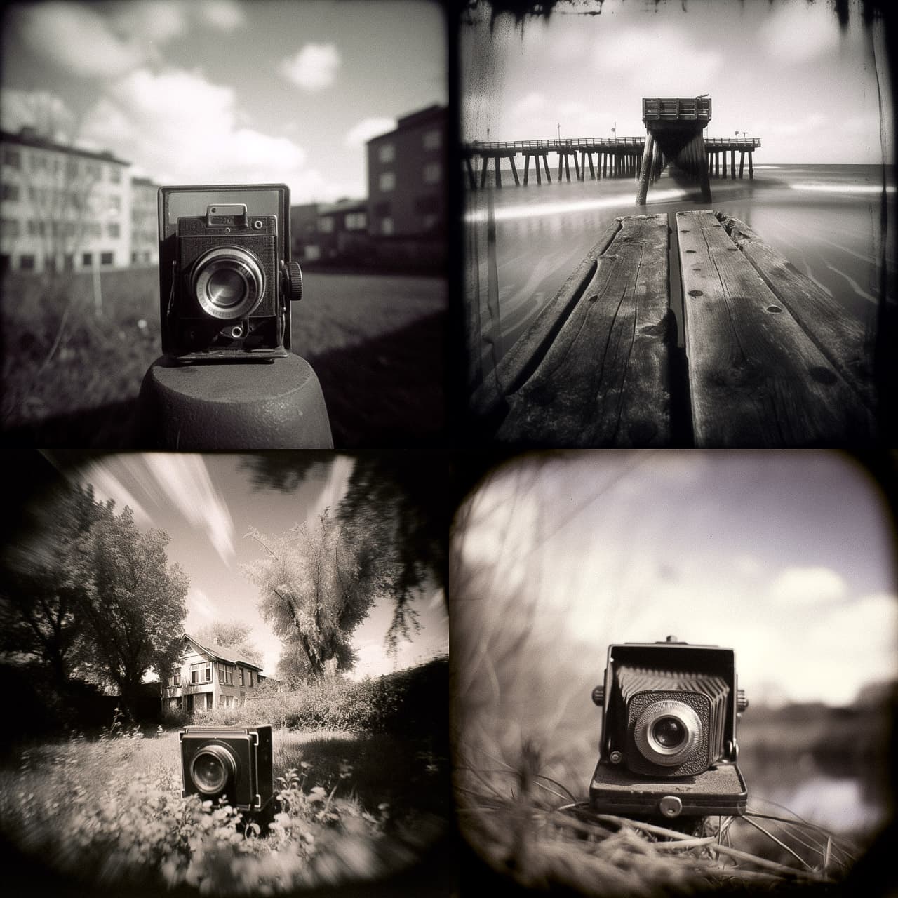 Midjourney prompt for pinhole photography, showcasing V5.1 enhancements in artistic styles, photorealism, and coherence.