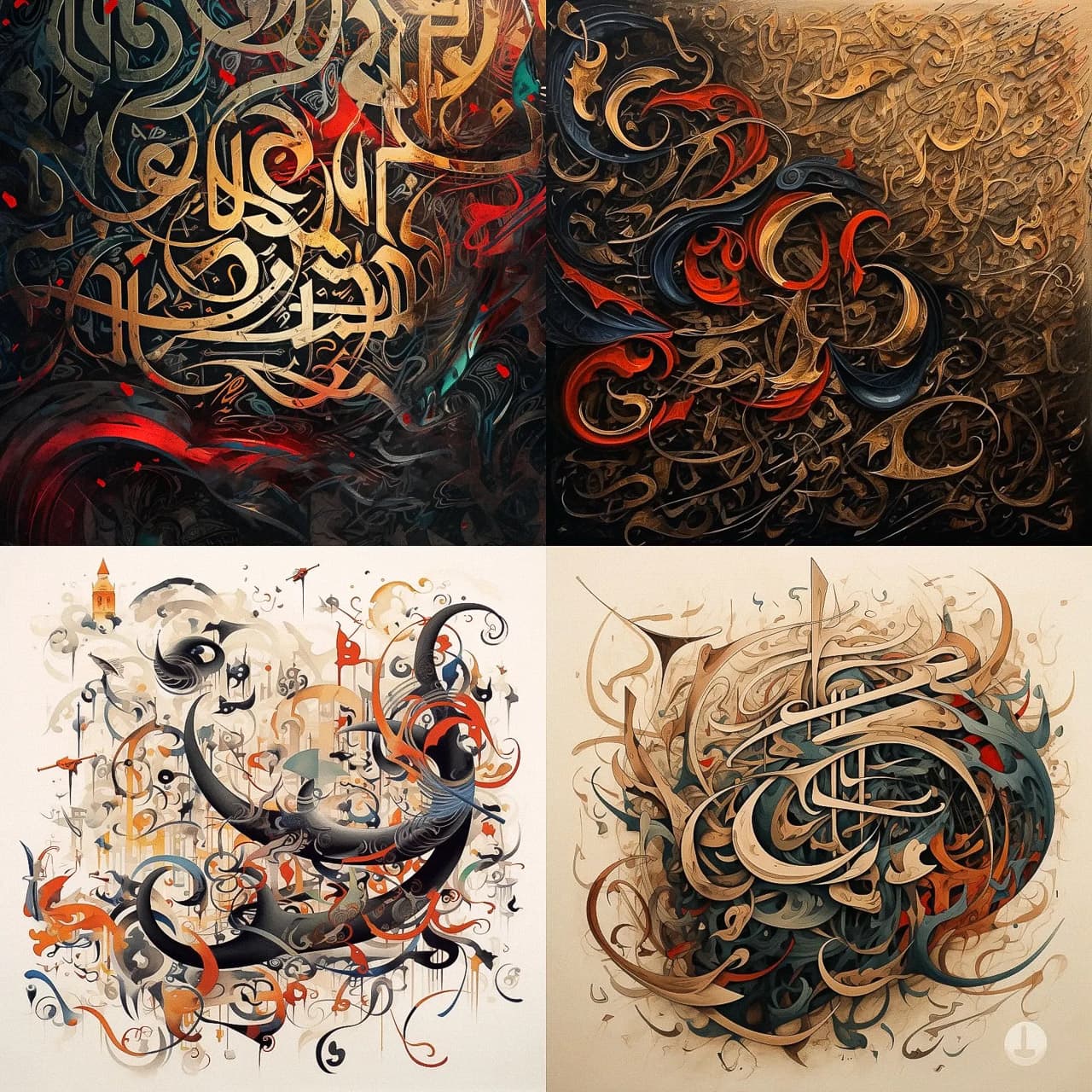 Calligraphy art showcasing Midjourney V5.1 prompt techniques, emphasizing photorealism, coherence, and artistic styles.