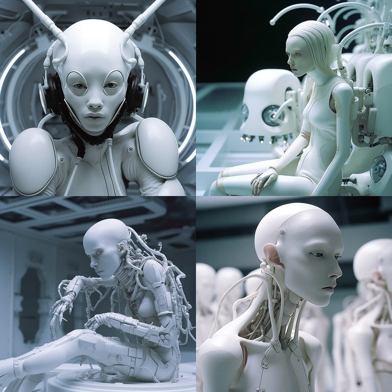 Midjourney prompt showcasing robotic humanoids, emphasizing photorealism, coherence, artistic styles, and enhancements in V5.1.