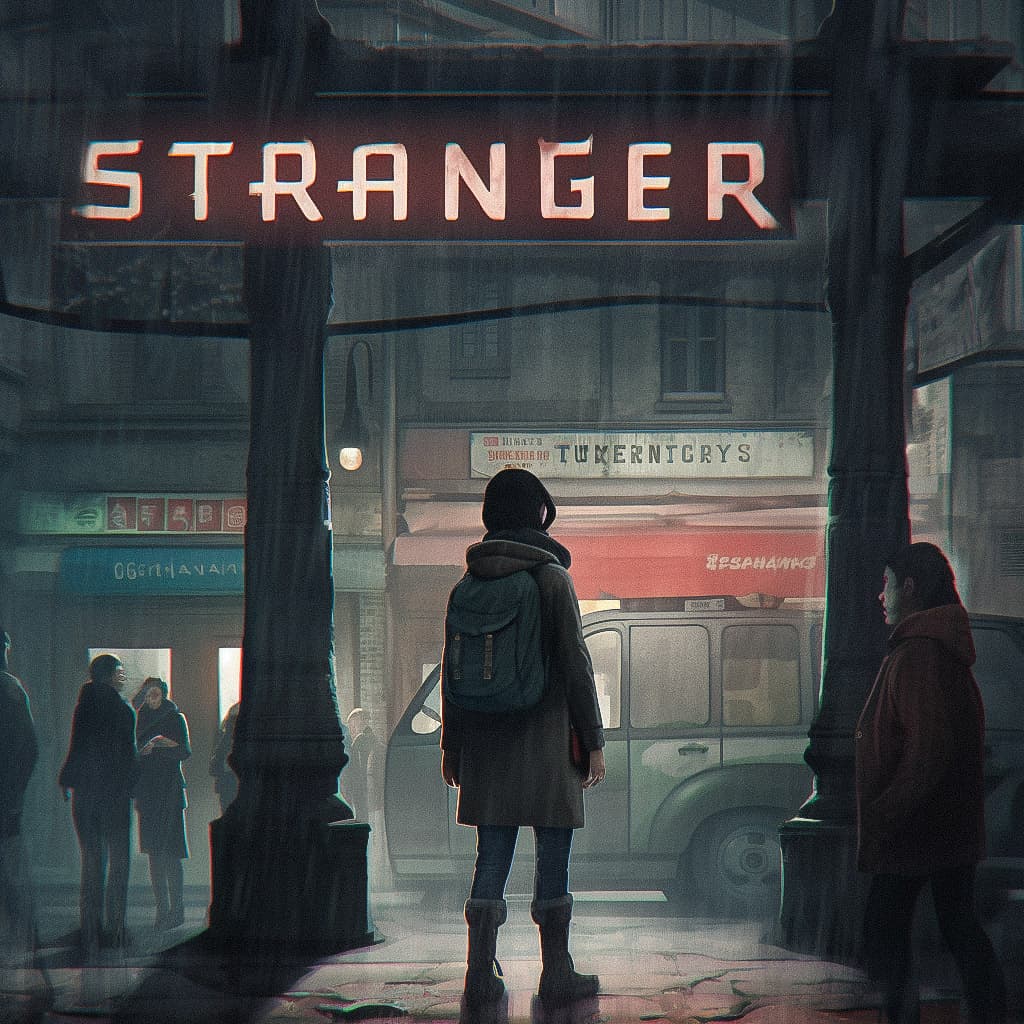 Midjourney prompt for generating urban scene with stranger, showcasing photorealism, artistic styles, and improved coherence in V5.1.