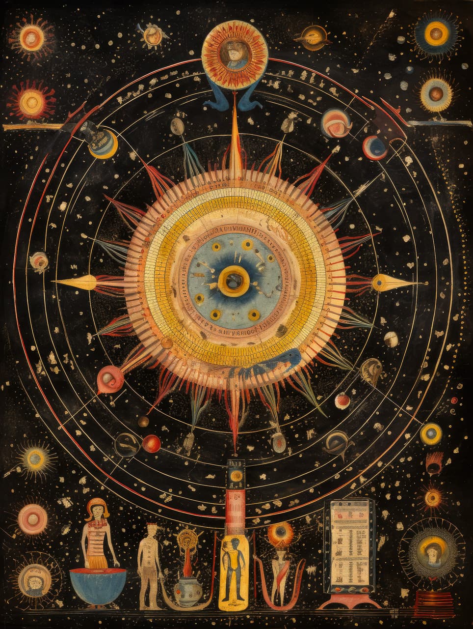 Codex Mendoza universe flowchart, Midjourney prompt engineering for manuscripts, codices, bestiaries, stylize adjustments, historical references.