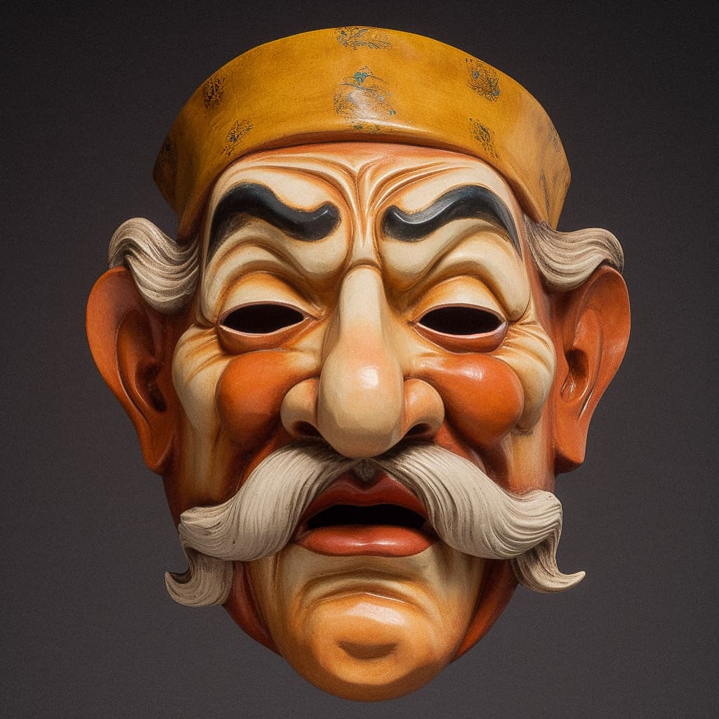 Commedia dell'Arte mask showcasing cultural significance in Midjourney AI text-to-image prompt engineering techniques.