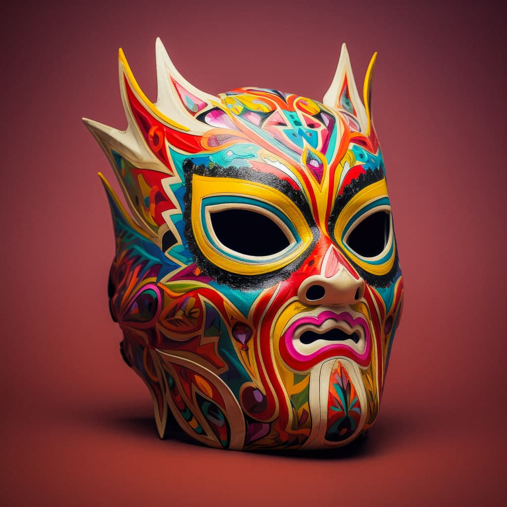 Lucha Libre mask showcasing vibrant colors and intricate designs, illustrating Midjourney prompt engineering techniques for cultural significance.