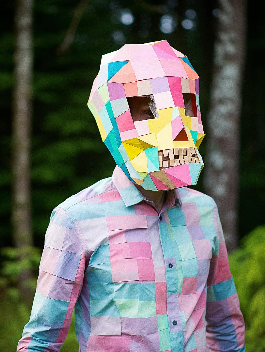 Zombie mask made of colored construction paper, showcasing Midjourney prompt engineering for Halloween designs.