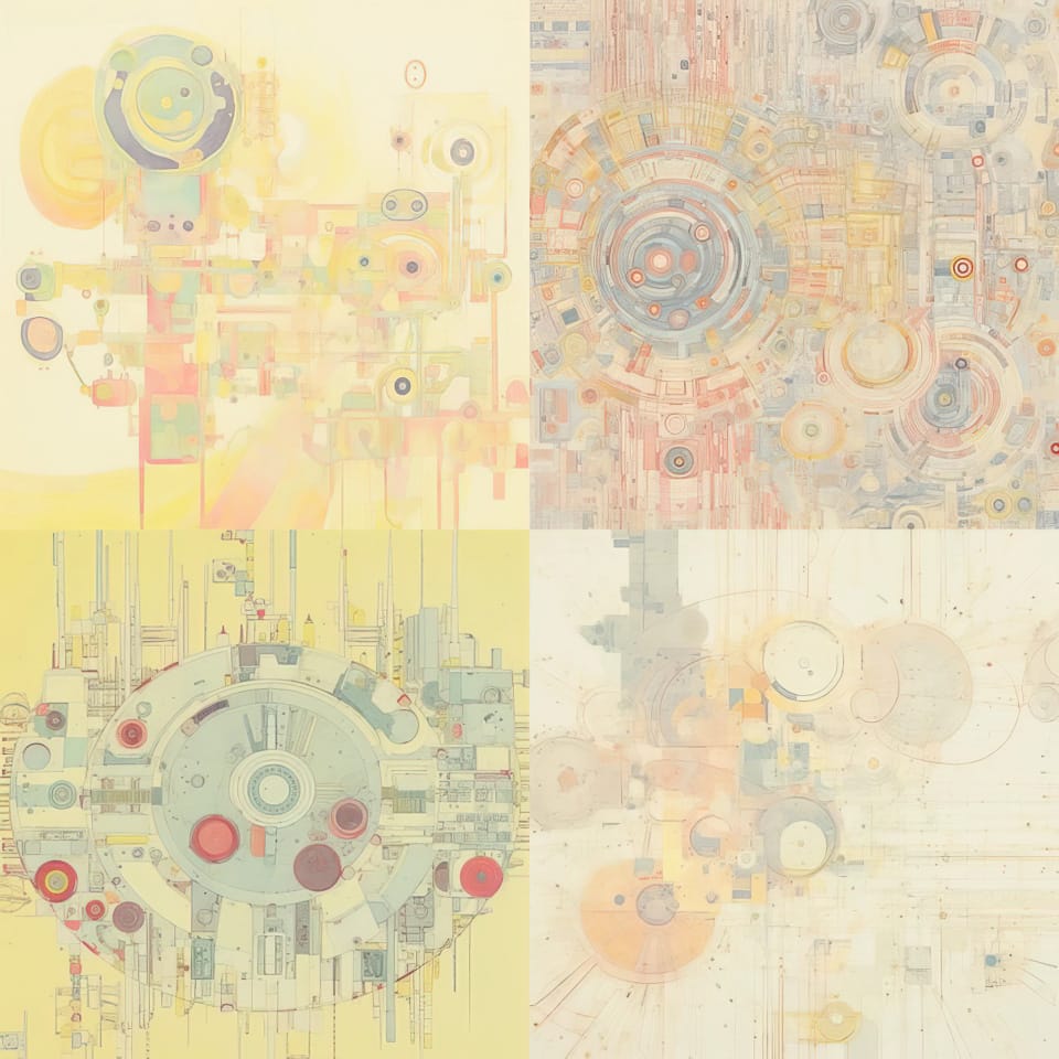 Midjourney prompt showcasing abstract geometric art styles, demonstrating unique styles generated with /tune command in Version 5.2.