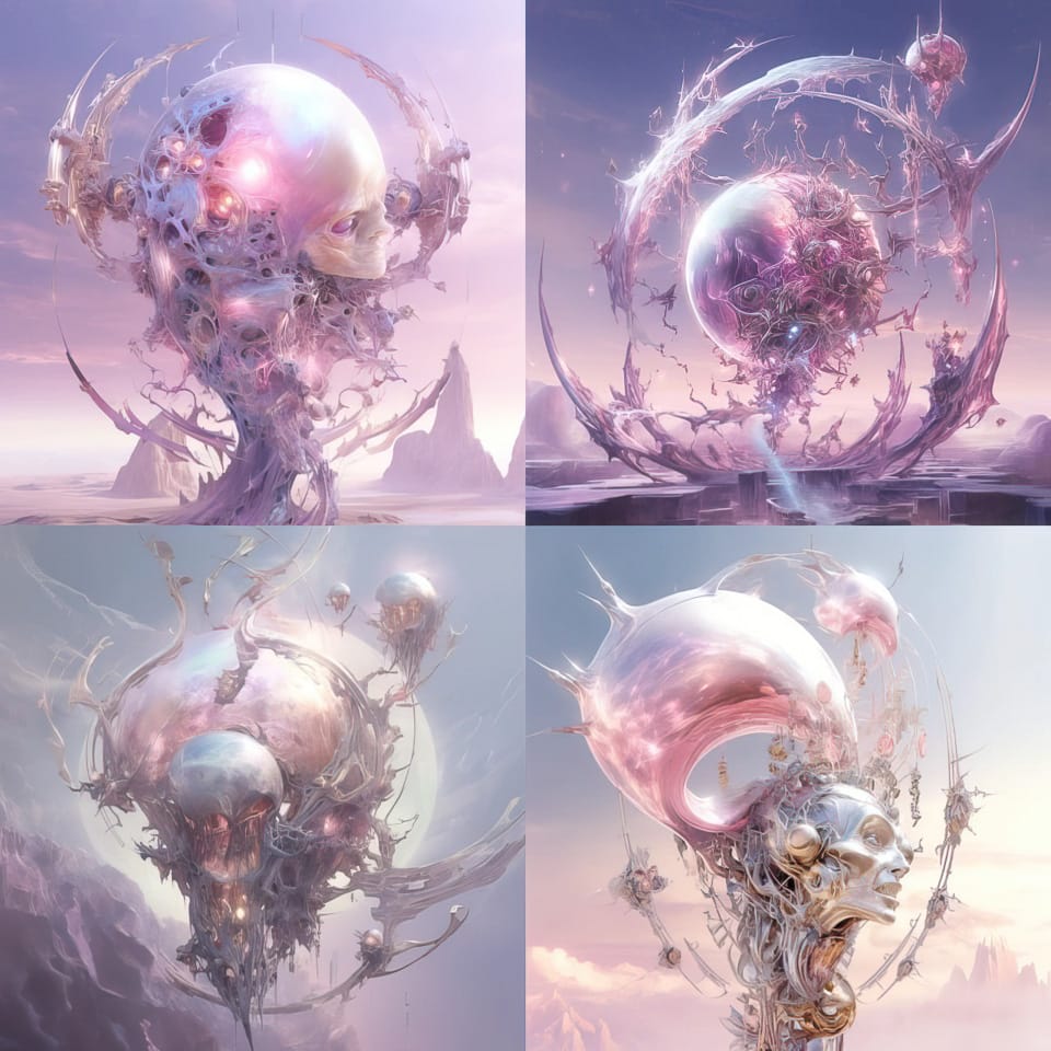 Midjourney prompt showcasing unique styles generated with /tune command, featuring surreal art elements and complex designs in Version 5.2.