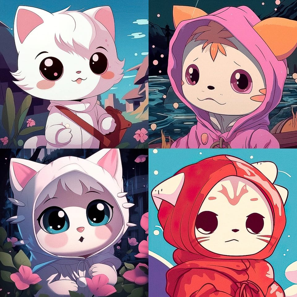 Midjourney prompt showcasing cute anthropomorphic characters in various outfits, emphasizing unique styles and expressions.