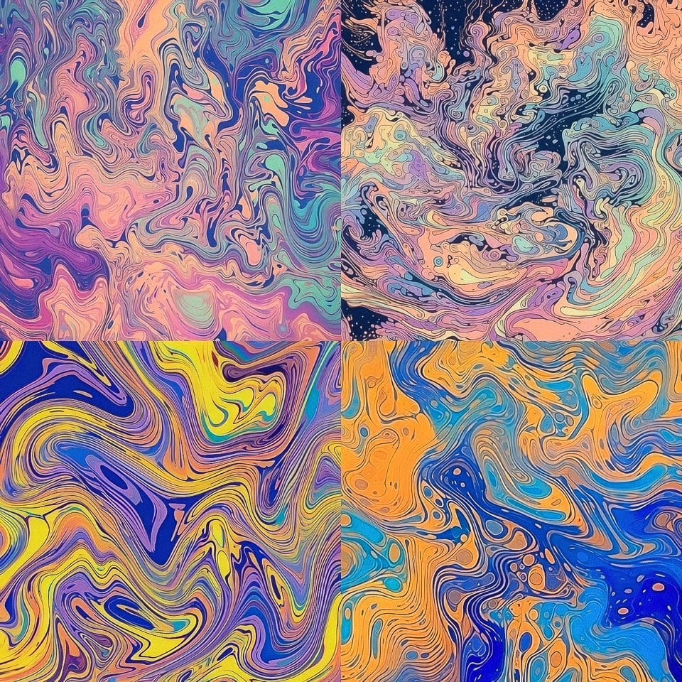 Midjourney prompt showcasing abstract colorful swirls, demonstrating style generation techniques with /tune command in Version 5.2.