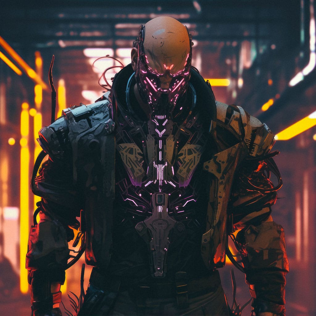 Cyberpunk character generated with Midjourney prompt using /tune command, showcasing unique style and features in Version 5.2.