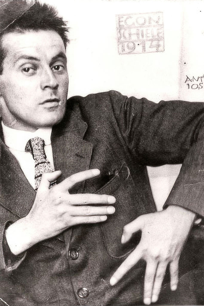 Egon Schiele portrait, 1914. Midjourney prompt engineering enhances emotional depth, figurative distortions, pastel tones, art style applications.