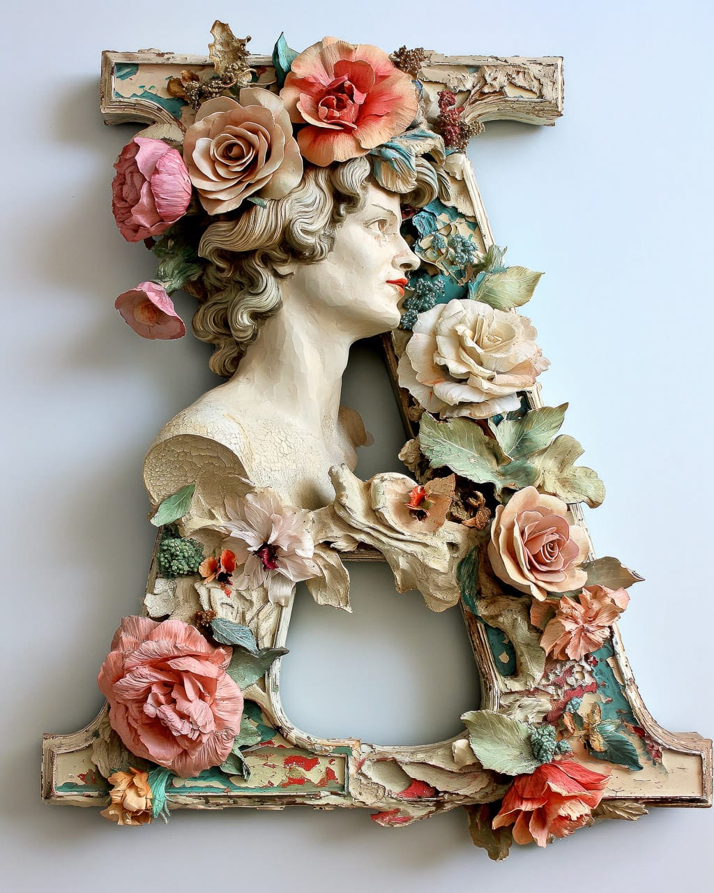 Letter 'A' designed by James Bidgood, featuring floral elements, Midjourney prompt engineering, vibrant colors, surreal aesthetics, artistic versatility.