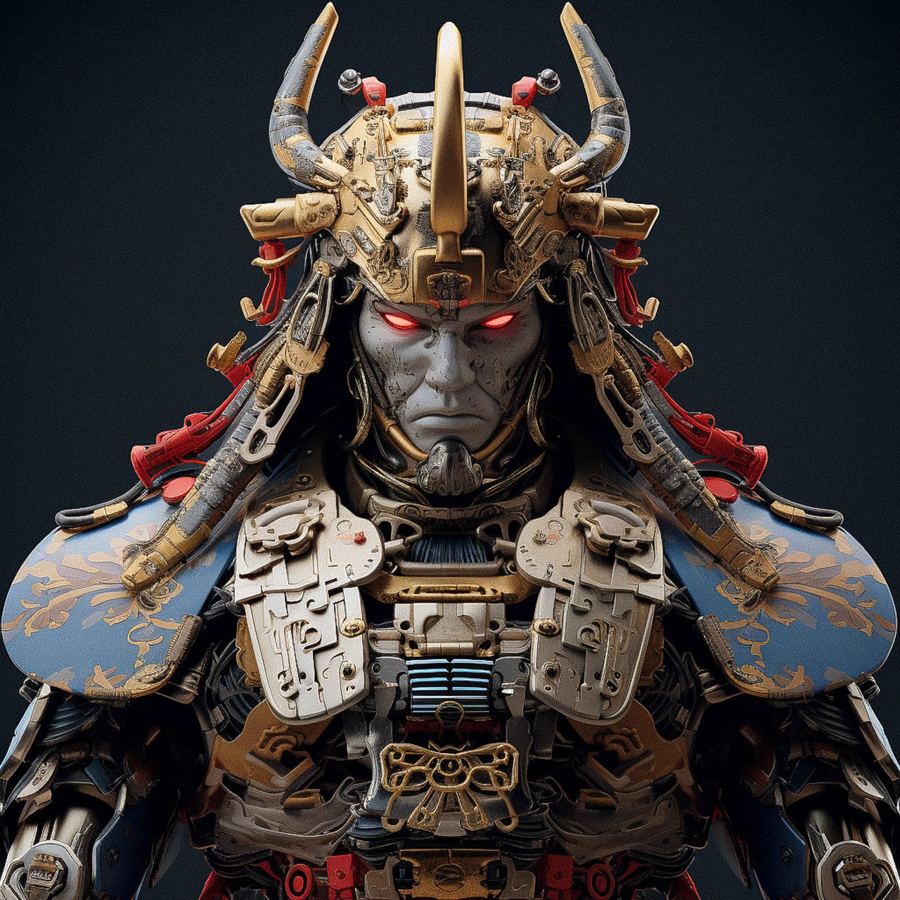 Robot samurai illustration generated with Midjourney prompt, showcasing hyperrealism, intricate details, and advanced artistic styles.