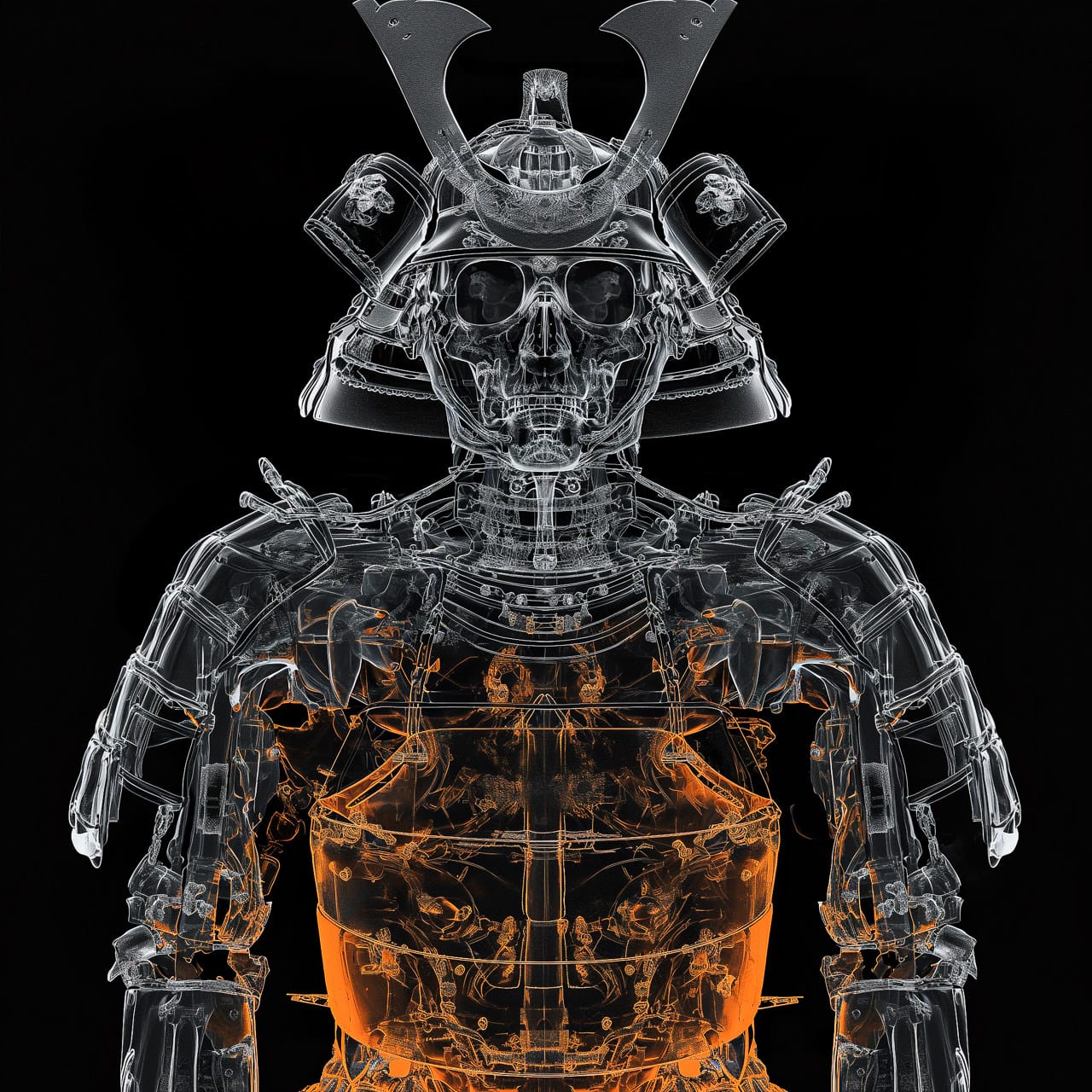MRI scan robot samurai Midjourney prompt V6 hyperrealism unconventional composition