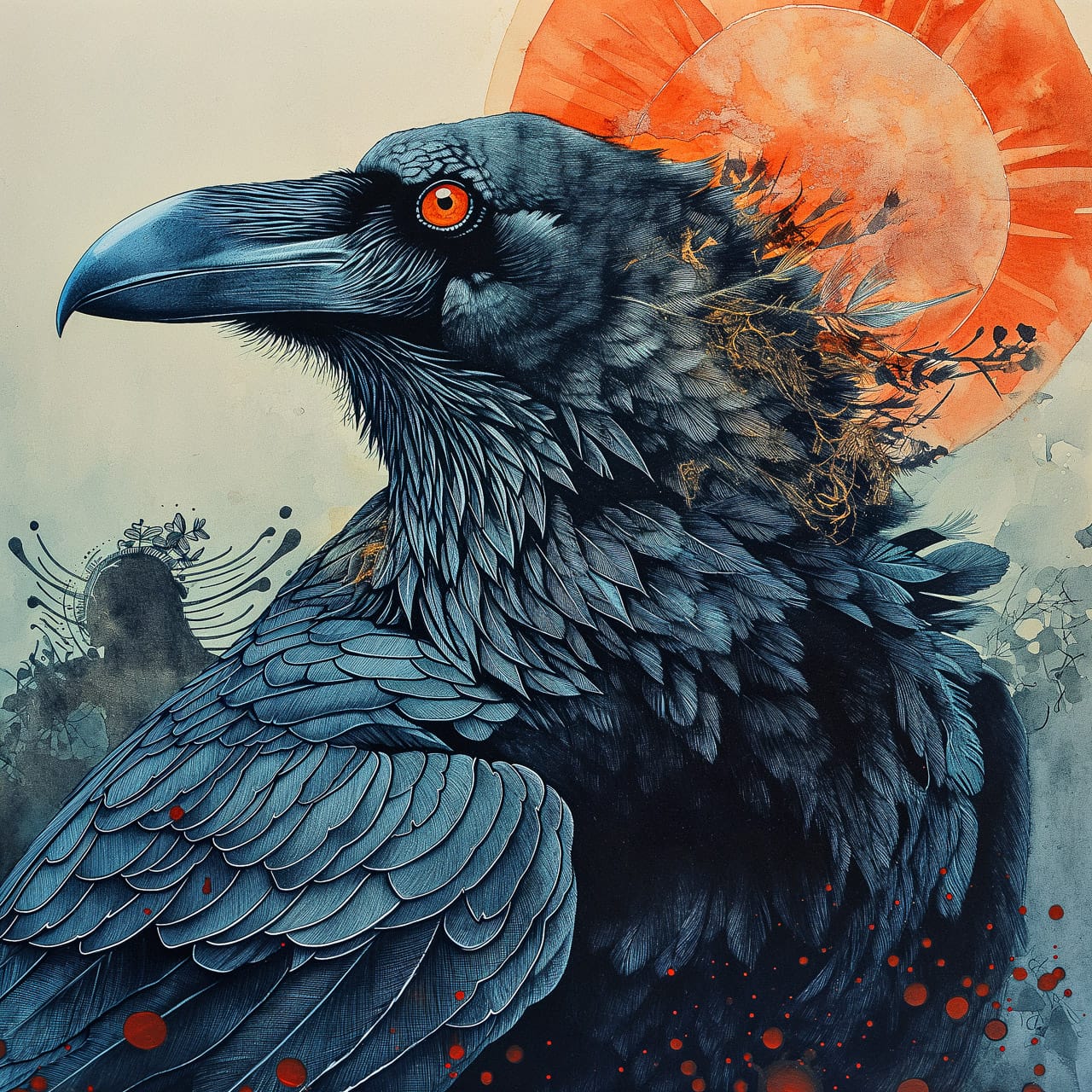 Intricate raven god illustration showcasing Midjourney V6 hyperrealism, prompt accuracy, unconventional composition, and artistic styles.