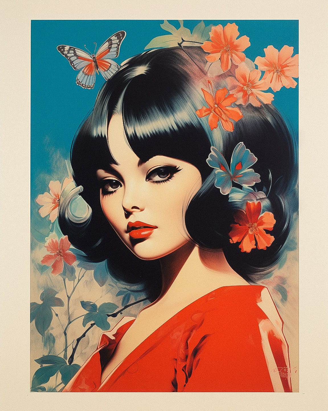 Japanese vintage poster showcasing Midjourney prompt techniques, hyperrealism, and artistic styles in image generation.