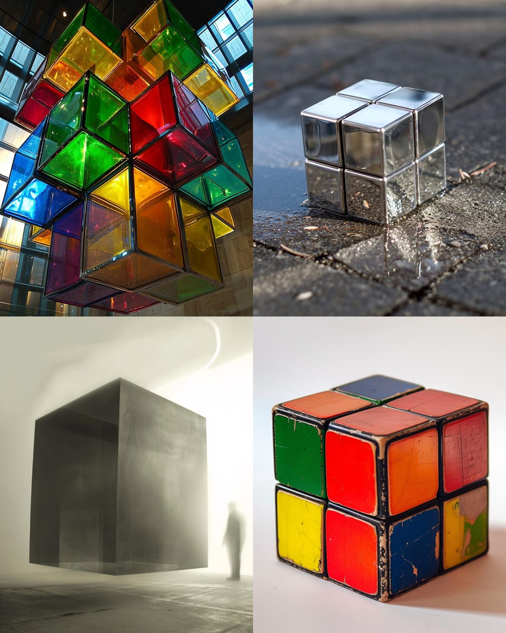 Midjourney prompt for cube generation showcasing hyperrealism, unconventional composition, and artistic styles --v 6.0 --style raw.