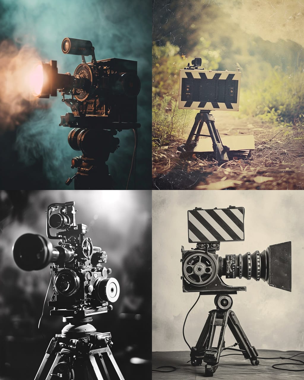 Midjourney prompt for vintage film cameras, showcasing diverse styles and compositions, emphasizing hyperrealism and prompt accuracy.