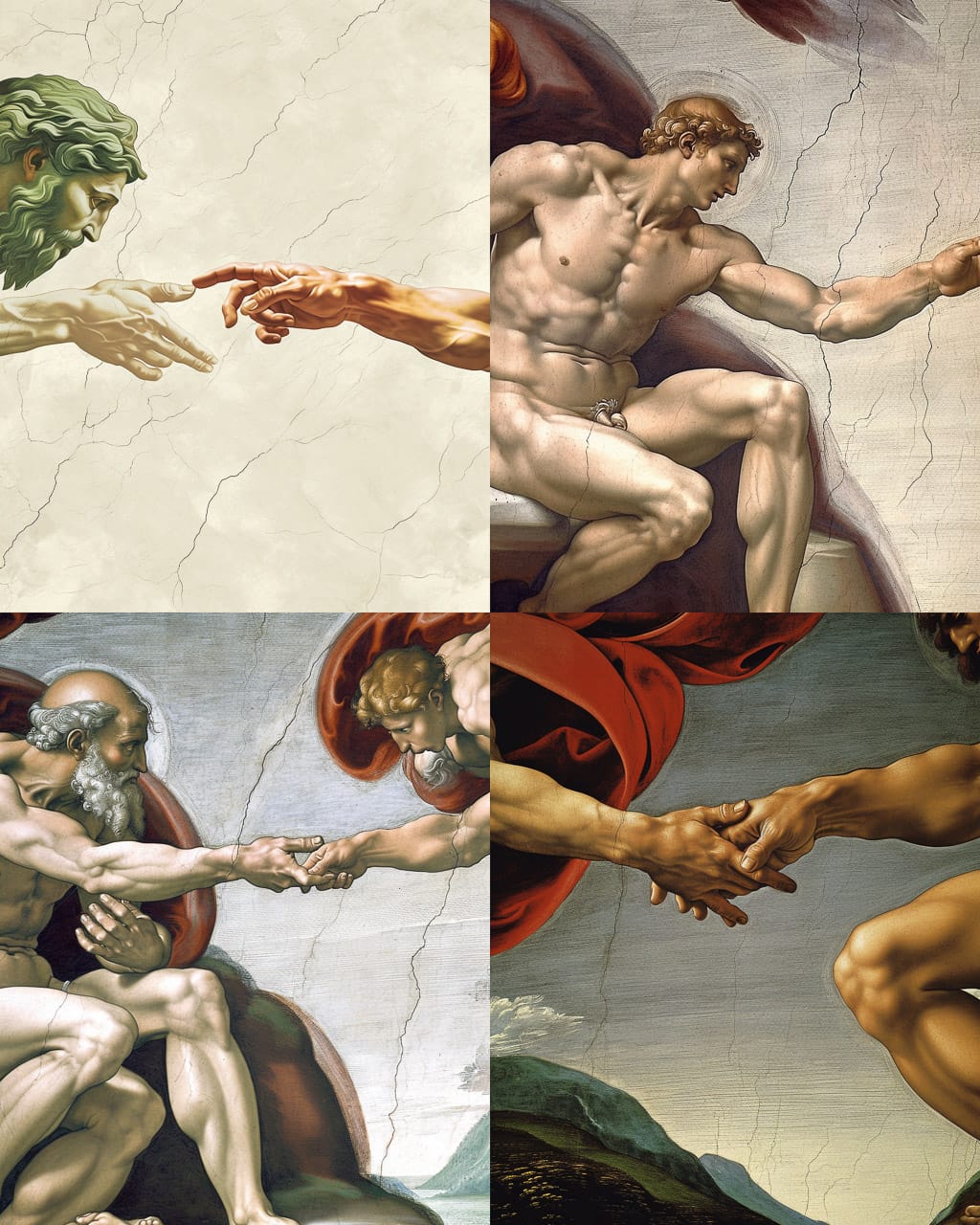 Midjourney prompt for Creation of Adam, parameters --chaos 25 --v 6.0, showcasing text-to-image generation techniques.