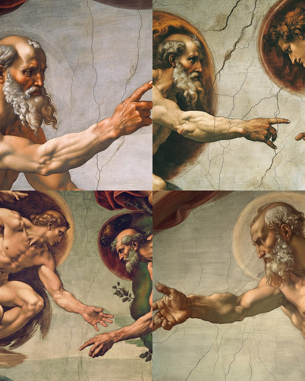 Midjourney prompt for Creation of Adam with parameters --chaos 0 --v 6.0, focusing on text-to-image generation techniques.