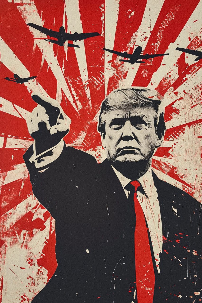 Political poster art using Midjourney prompt techniques, showcasing complex designs and artistic movements --v 6 --style raw.