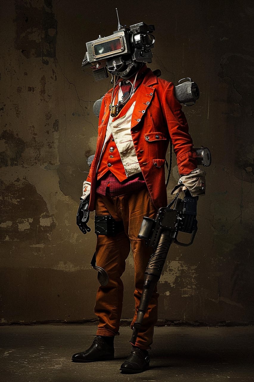 Steampunk robot portrait generated with Midjourney using prompt techniques for style referencing and influence control.