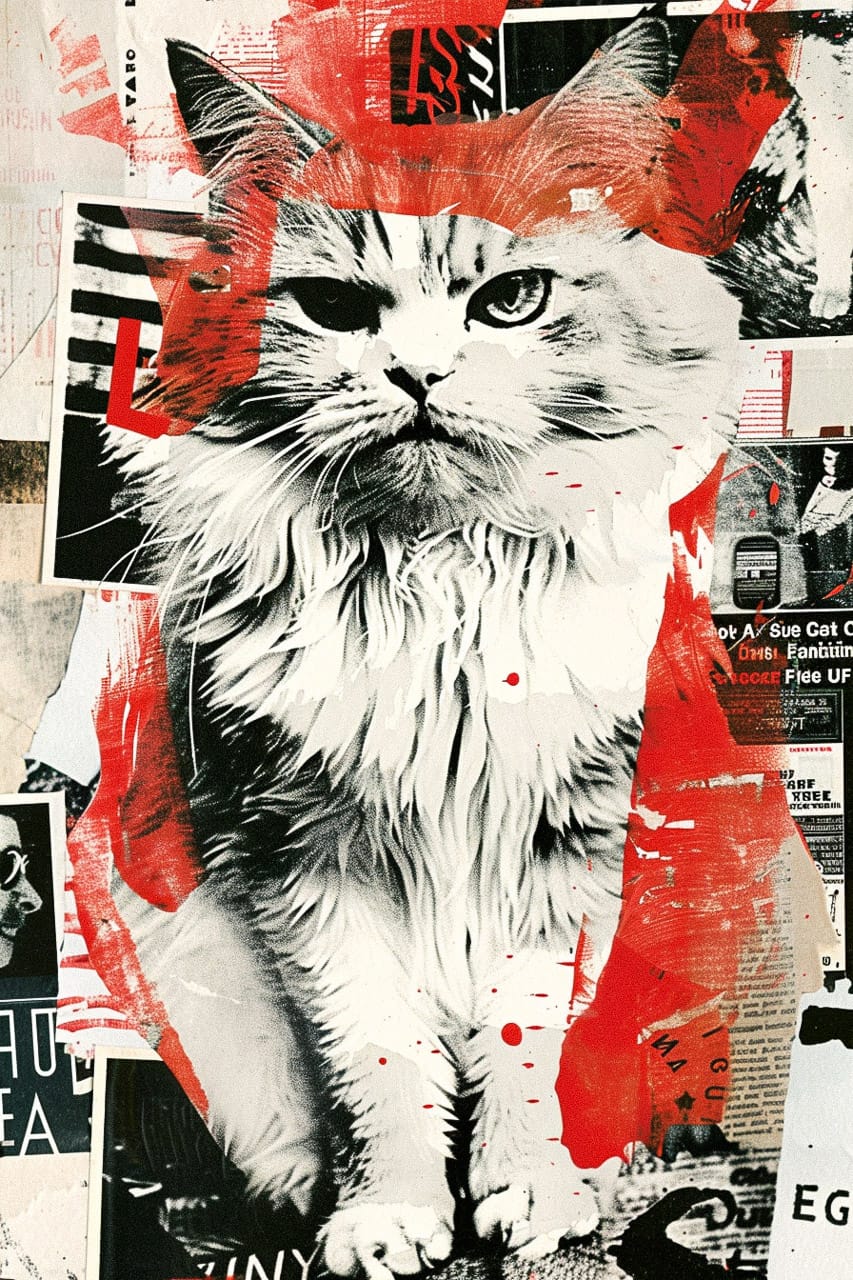 Mainecoon cat artwork using Midjourney prompt with style referencing, blending techniques, and visual styles.