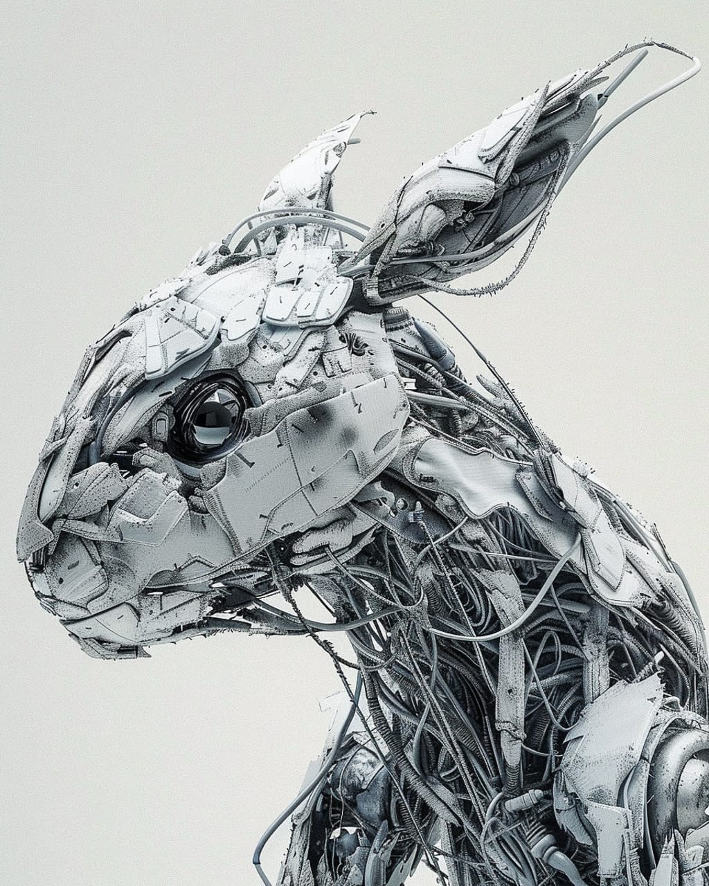 Robotic animal with fibrous texture, showcasing Midjourney prompt techniques for unique image outputs --v 6.0.