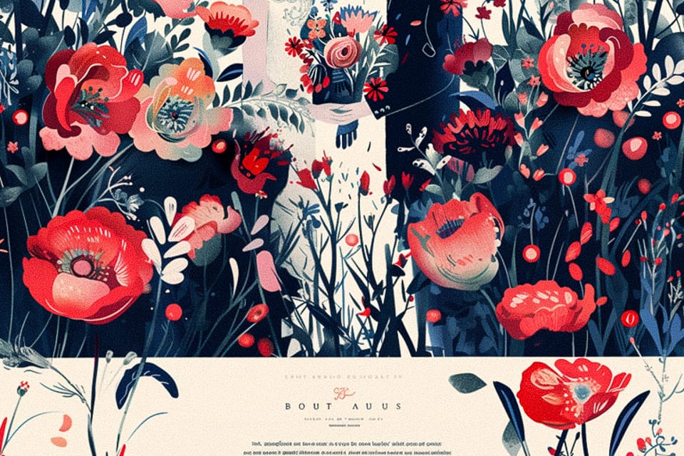 Midjourney prompt for floral design, showcasing vibrant flowers and foliage, original generation before Vary (Region).