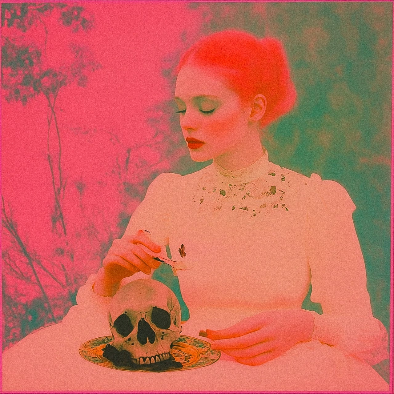 Artwork using Midjourney prompt with SREF code 4186979703, featuring a figure with a skull and vibrant colors.