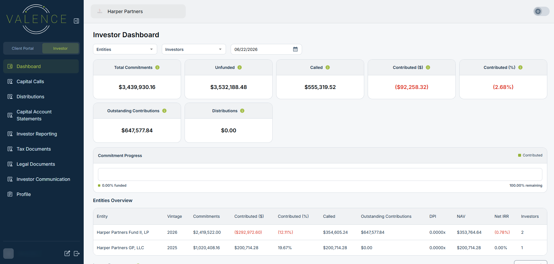 Valence LP Portal Dashboard
