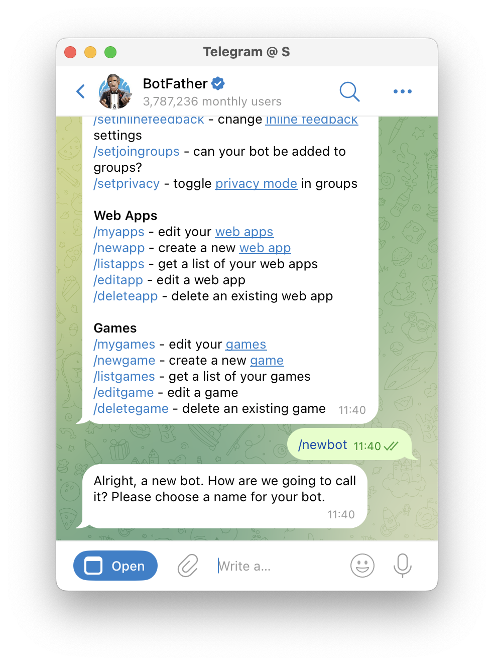Register the new Telegram Bot