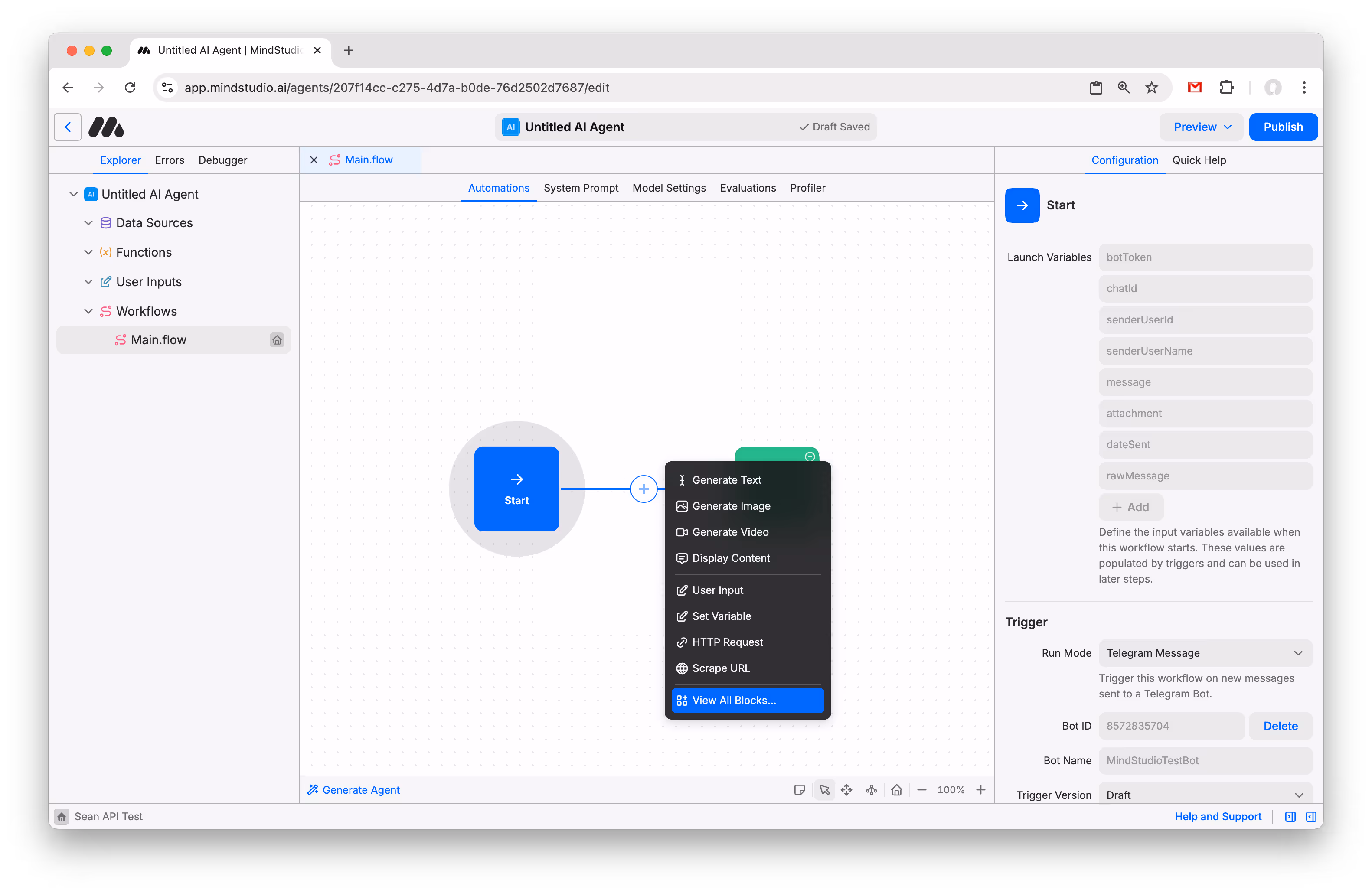 Select to view all blocks in the MindStudio Agent