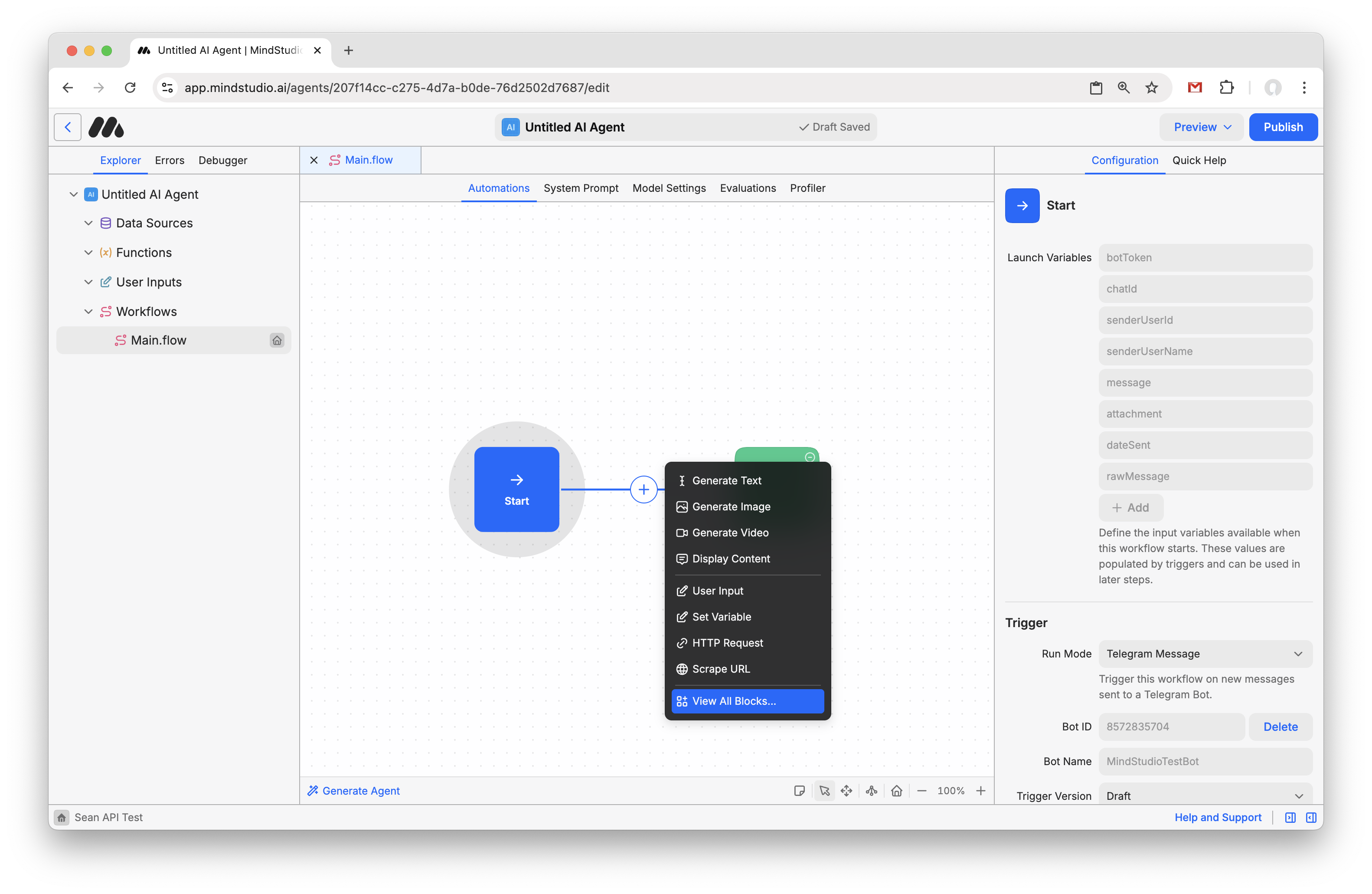 Select to view all blocks in the MindStudio Agent
