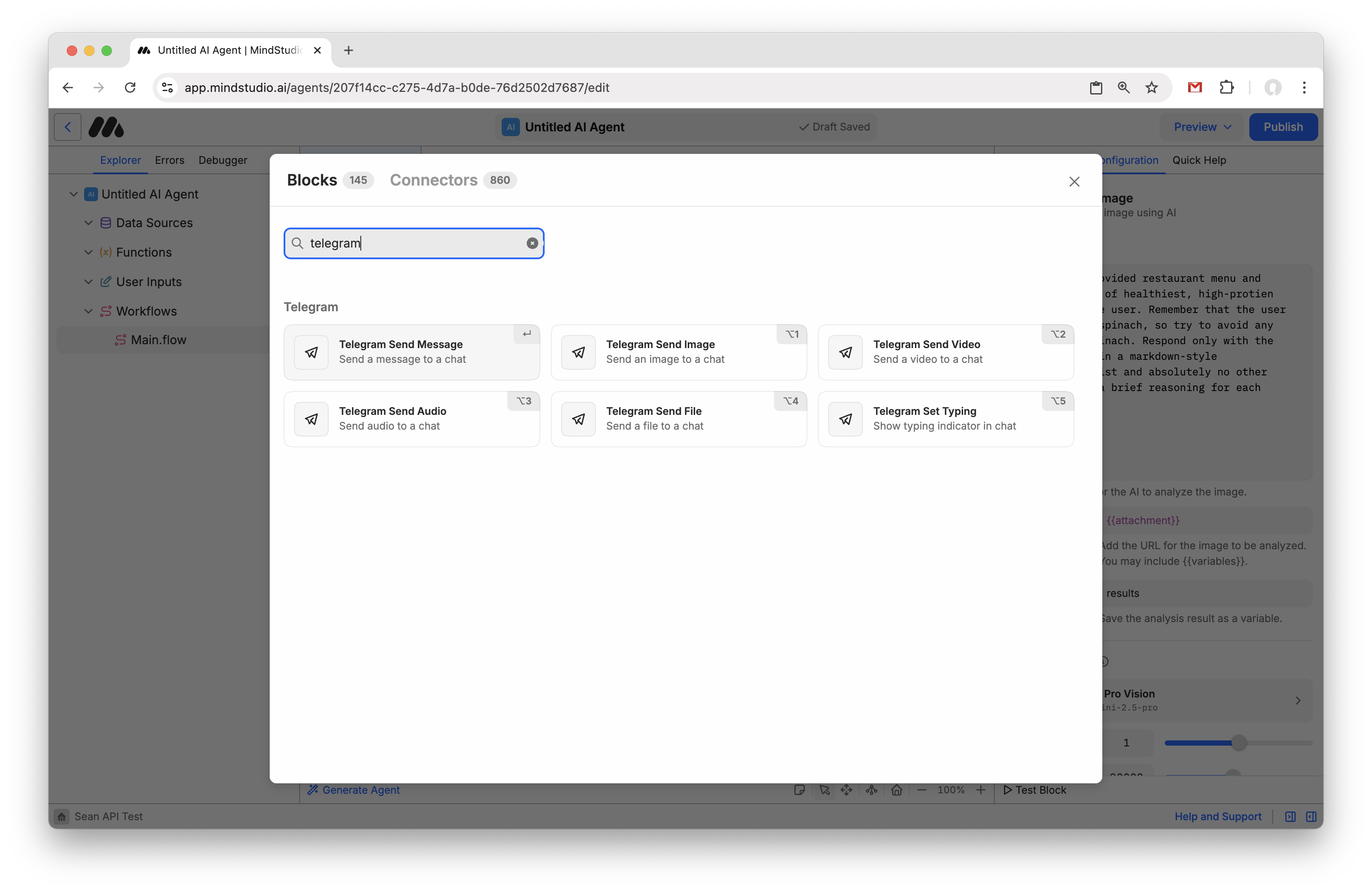 Add the Telegram Send Message block