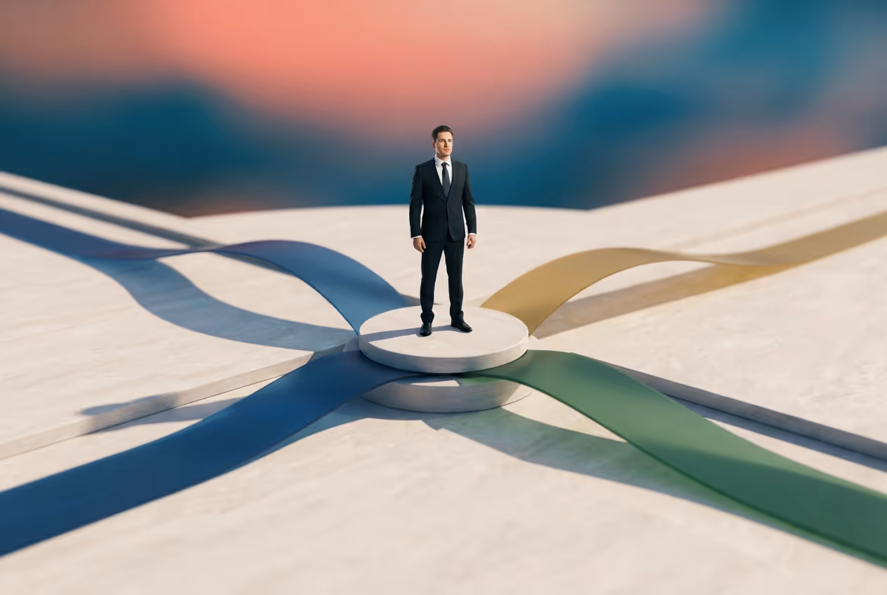 A businessman stands at a