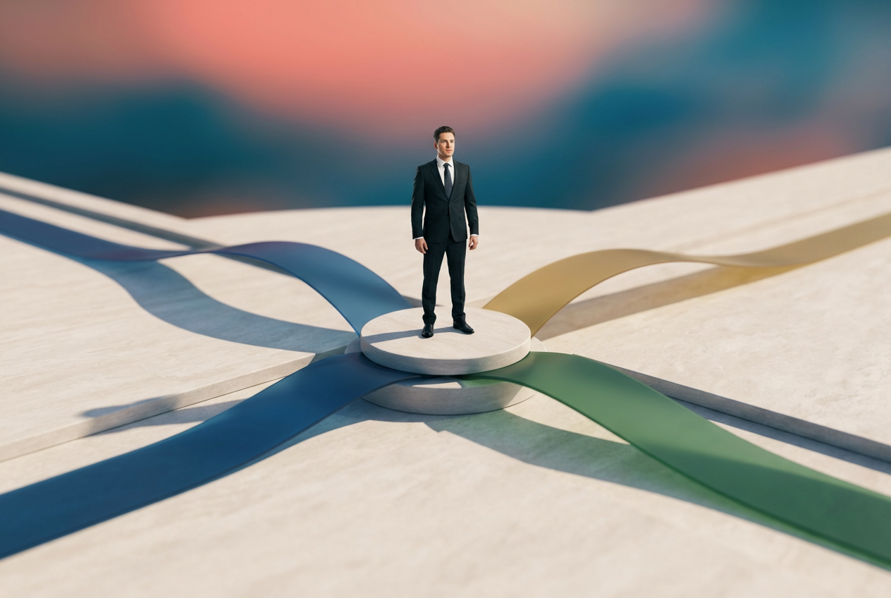 A businessman stands at a