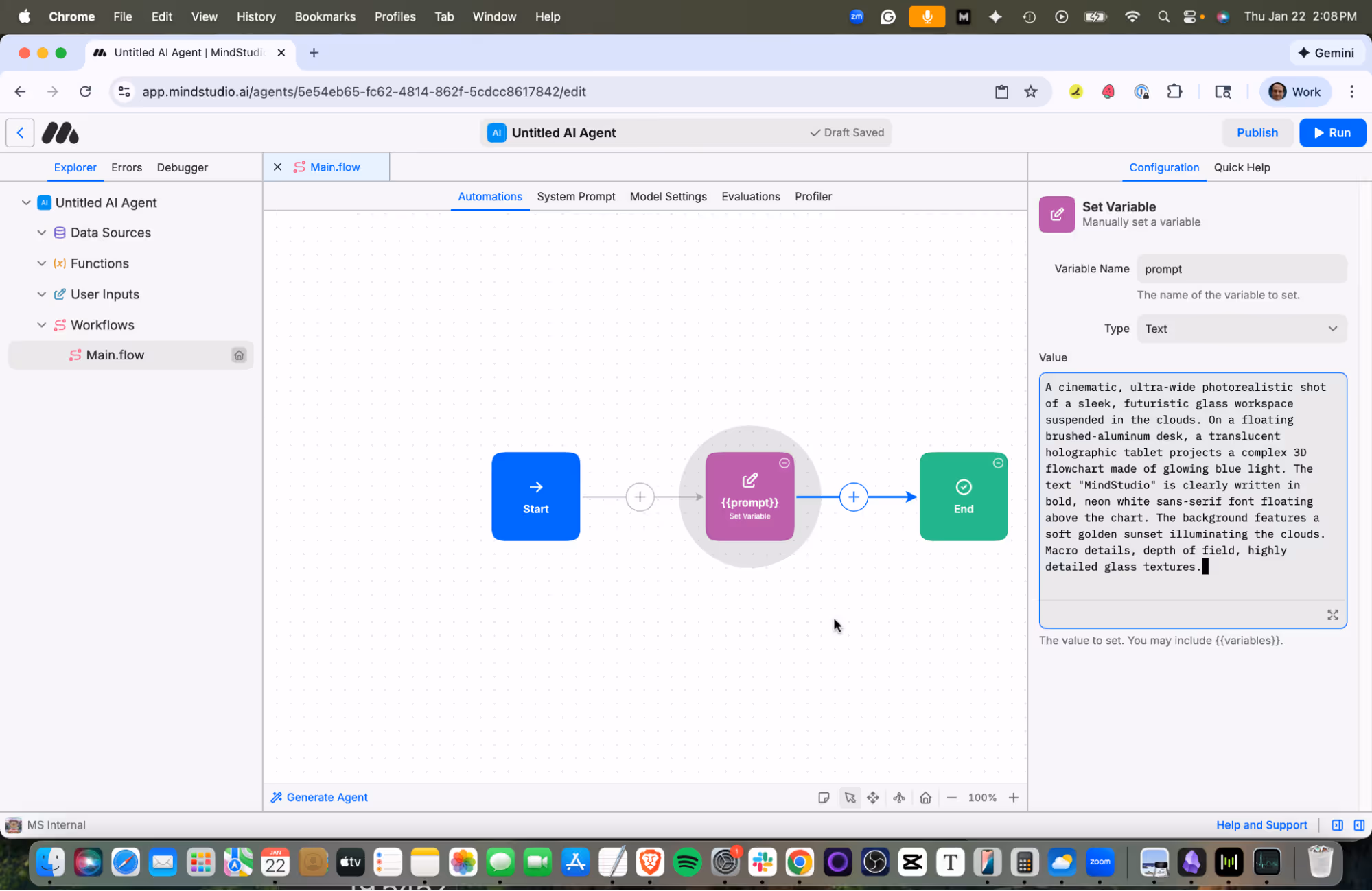 Add the prompt to the Set Variable block