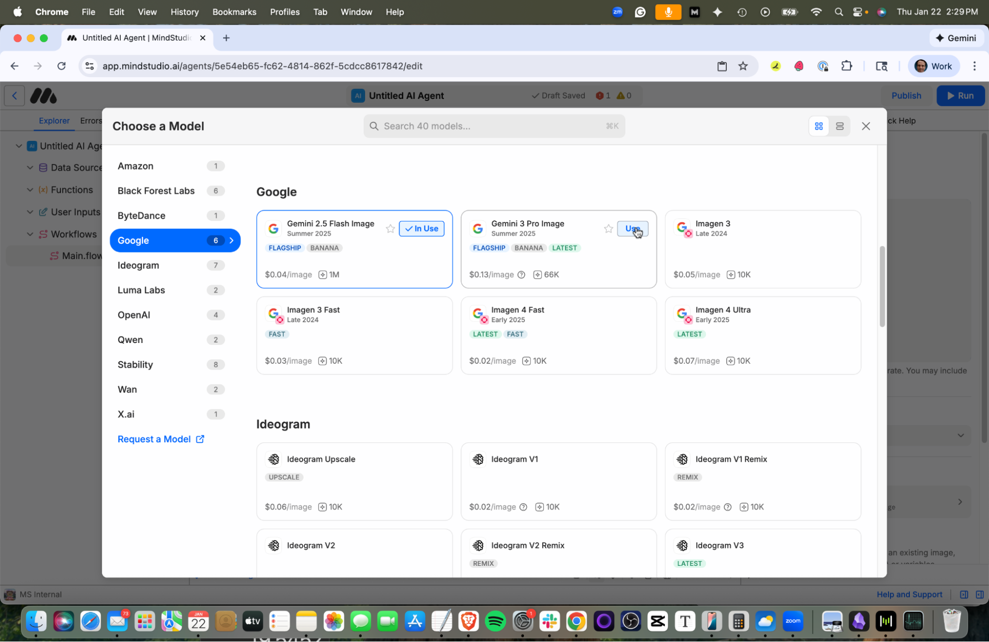 Select Gemini 2.5 Flash Image to generate the AI image in MindStudio