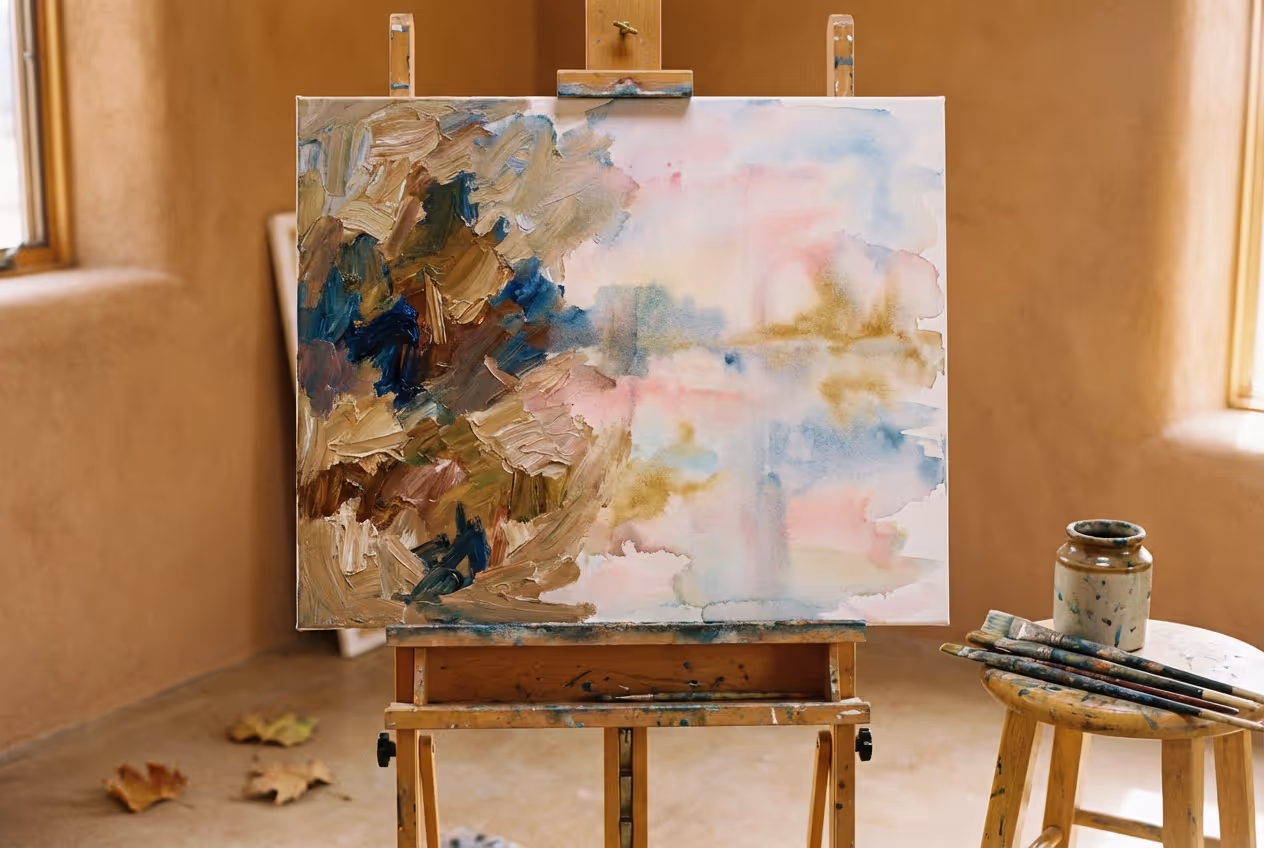 An unfinished abstract landscape painting